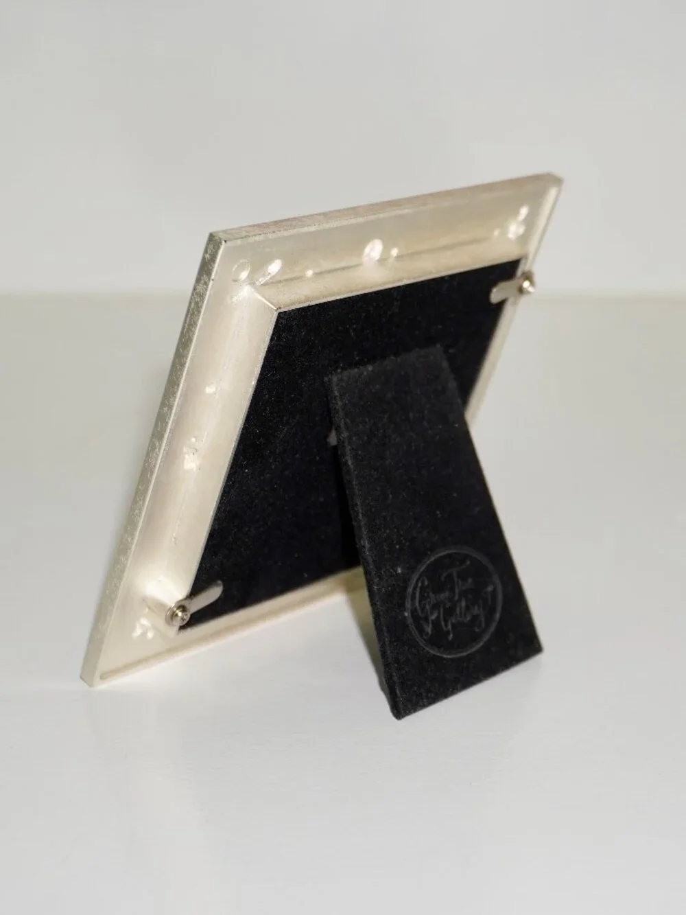 Unisex Baby Picture Frame Yellow Enamel with Scalloped Edges & Silver Details